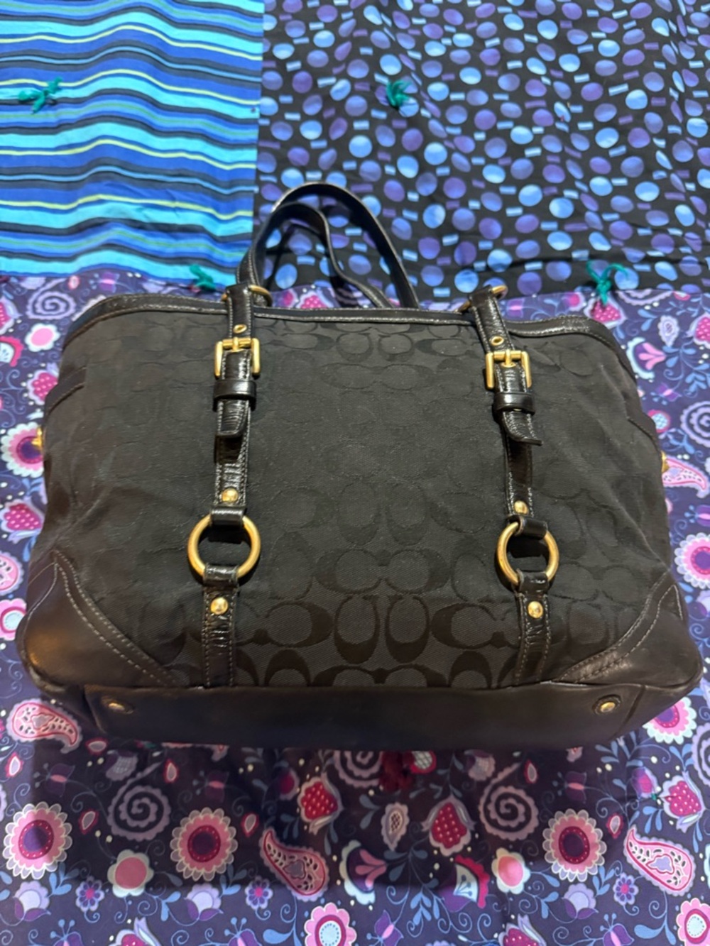 Coach Black Signature Canvas Tote with Gold-Tone Hardware - Picture 2 of 7